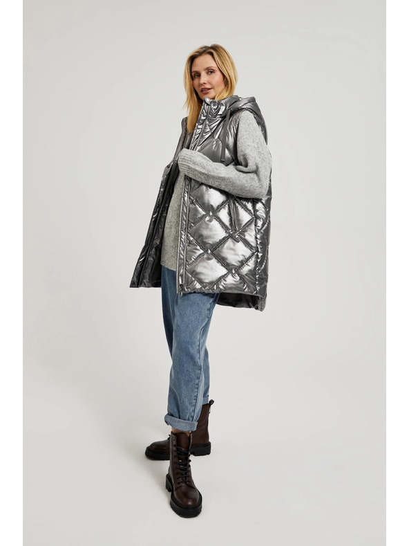 Moodo Gesteppte Kapuzenweste silber Moodo