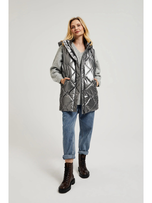 Moodo Gesteppte Kapuzenweste silber Moodo