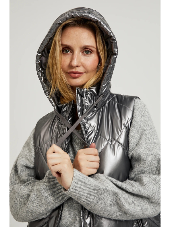 Moodo Gesteppte Kapuzenweste silber Moodo