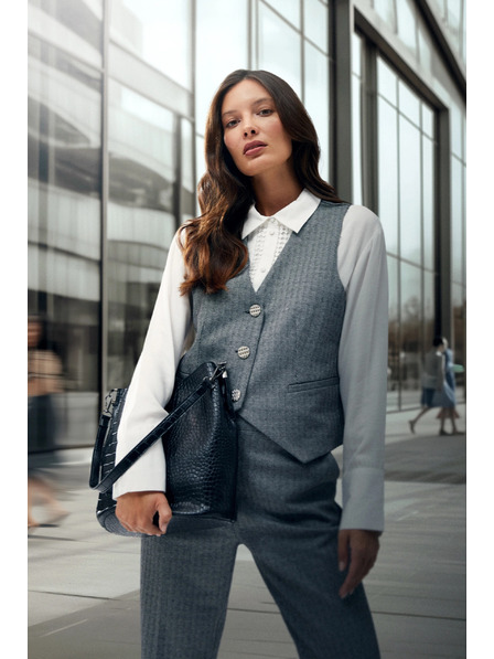 Moodo Elegante Weste grau mit silbernen Knöpfen Moodo