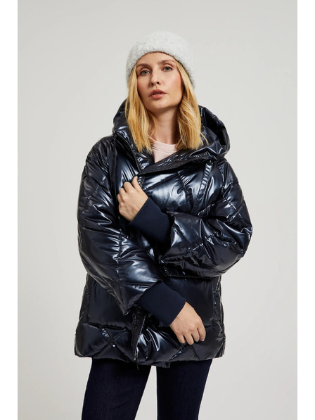 Moodo Gesteppte Metallic-Jacke mit Kapuze dunkelblau Moodo