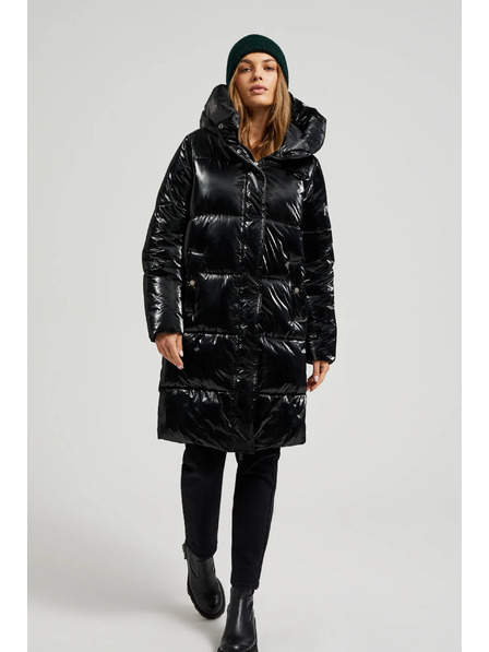 Moodo Lange schwarze Kapuzenjacke Moodo