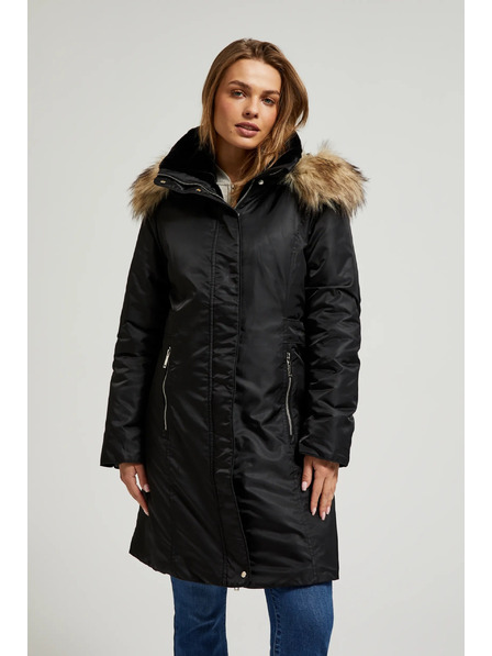 Moodo Winterjacke mit Fellkapuze in Schwarz Moodo