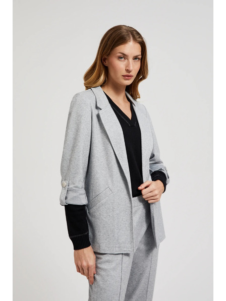 Moodo Graues Sakko ohne Knöpfe mit hochgekrempelten Ärmeln Moodo