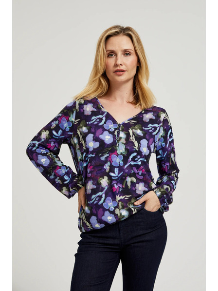 Moodo Navy Blue Bluse mit V-Ausschnitt Moodo