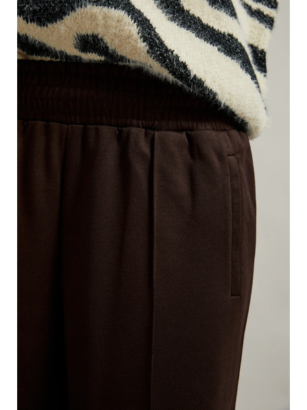 Moodo Braune Hose mit weitem Bein und Gummizug in der Taille Moodo