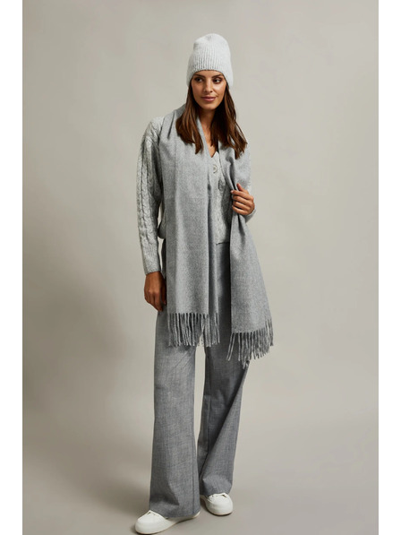Moodo Glatter hellgrauer Schal mit Fransen Moodo