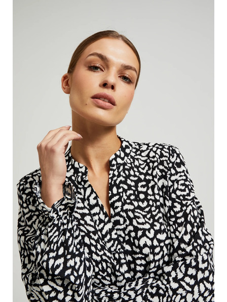 Moodo Schwarze Bluse mit V-Ausschnitt ohne Kragen Moodo