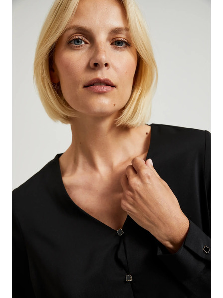 Moodo Glatte Bluse mit dekorativen Knöpfen schwarz Moodo