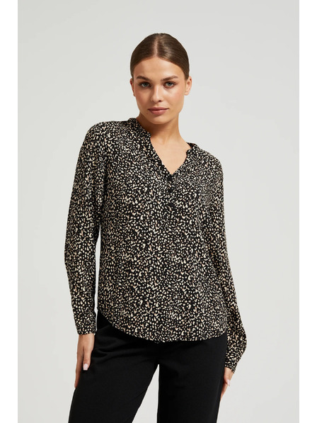 Moodo Gemusterte Bluse mit langen Ärmeln schwarz Moodo