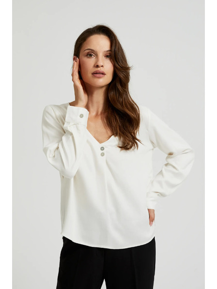 Moodo Weißes Hemd mit V-Ausschnitt und dekorativen Knöpfen von Moodo