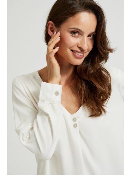 Moodo Weißes Hemd mit V-Ausschnitt und dekorativen Knöpfen von Moodo