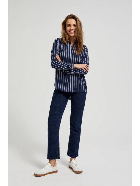 Moodo Dunkelblau gestreiftes Hemd mit Taschen von Moodo