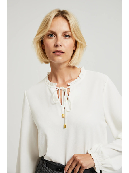 Moodo Weiße Bluse mit Bindung am Ausschnitt und aufgeblähten Ärmeln von Moodo