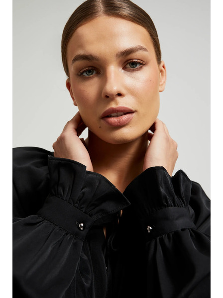 Moodo Schwarzes Hemd mit gerafften Ärmeln und gebundenem Ausschnitt von Moodo