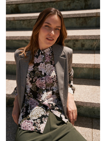 Moodo Plissiertes Hemd mit Blumenmuster und Ballonärmeln schwarz von Moodo