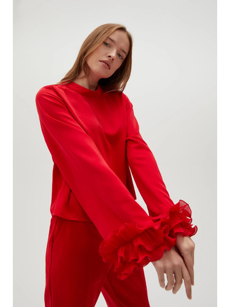 Moodo Rotes Hemd mit Volants an den Ärmeln von Moodo