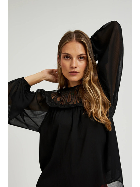 Moodo Schwarzes Hemd mit dekorativem Ausschnitt von Moodo