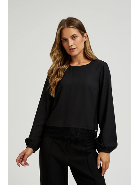 Moodo Schwarzes Hemd mit Spitze und Ballonärmeln von Moodo