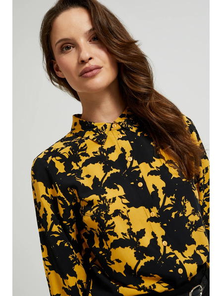 Moodo Viskose-Hemd mit Druck und Kragen gelb von Moodo