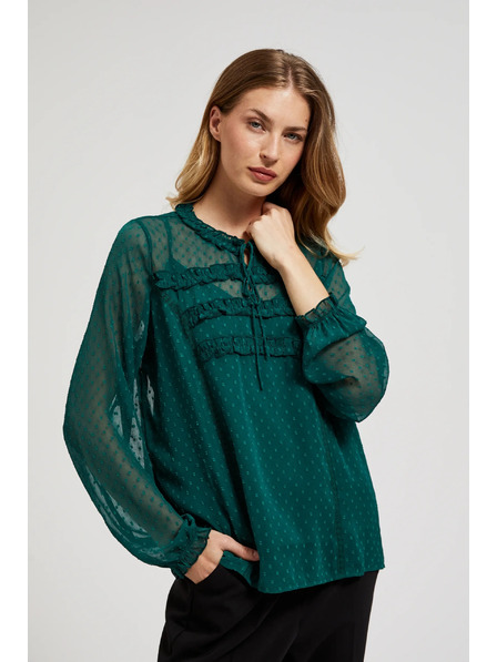 Moodo Grünes Hemd mit Volants und Bindung am Ausschnitt Moodo