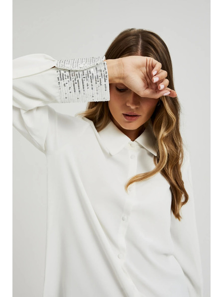 Moodo Weißes Hemd mit Pailletten an den Manschetten Moodo