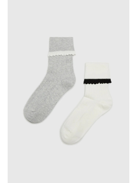 Moodo 2er-Pack lange Socken grau weiß Moodo