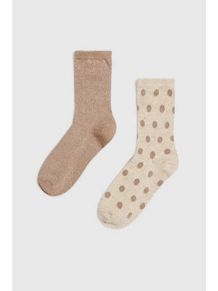 Moodo 2er-Pack lange Socken mit metallischem Garn verziert beige Moodo
