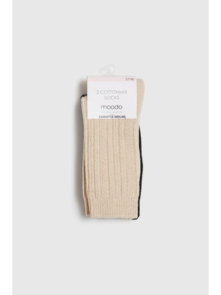 Moodo 2er-Pack lange Socken schwarz beige Moodo