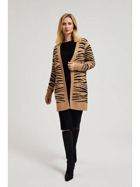 Moodo Beige Strickjacke mit langen Ärmeln und Tiermuster von Moodo