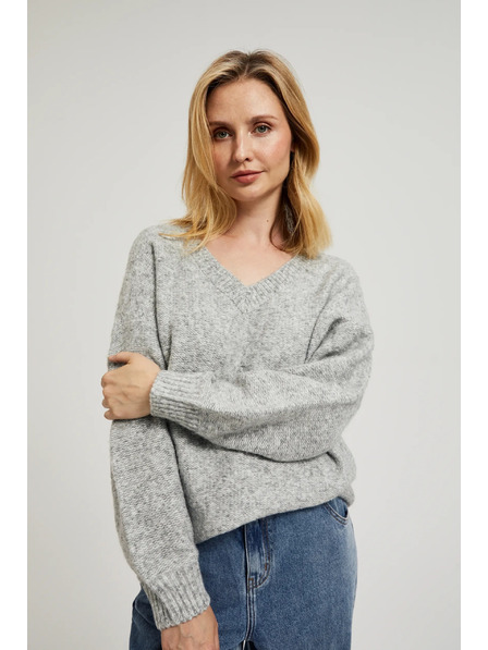 Moodo Glatter Pullover mit V-Ausschnitt und Rippstrick in Grau von Moodo
