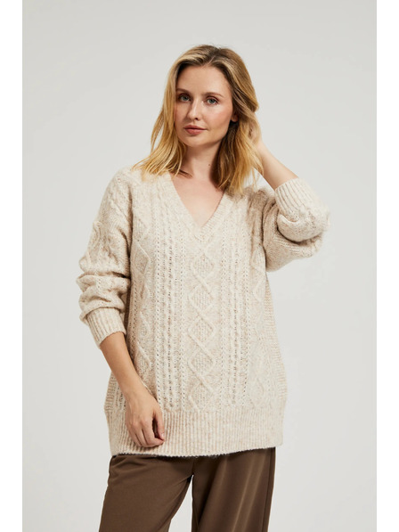 Moodo Gestrickter Pullover in Beige mit V-Ausschnitt von Moodo