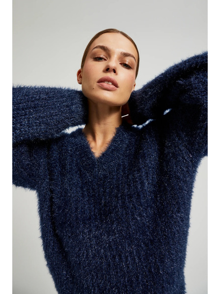 Moodo Flauschiger Pullover mit Metallfaden in Dunkelblau von Moodo