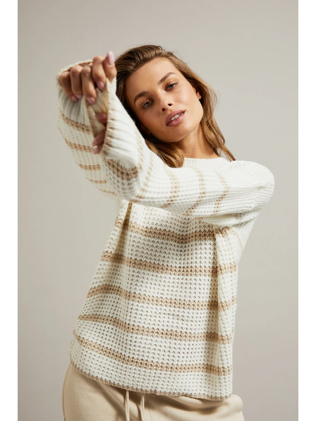 Moodo Beiger Pullover mit Streifen und rundem Ausschnitt von Moodo