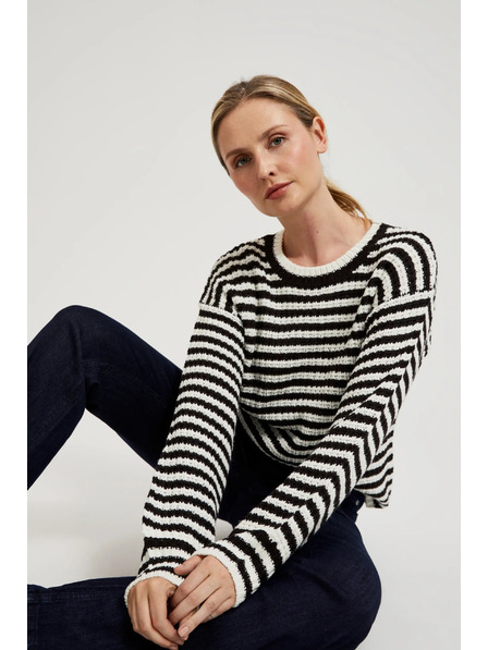 Moodo Kurzer schwarz-weißer gestreifter Pullover von Moodo