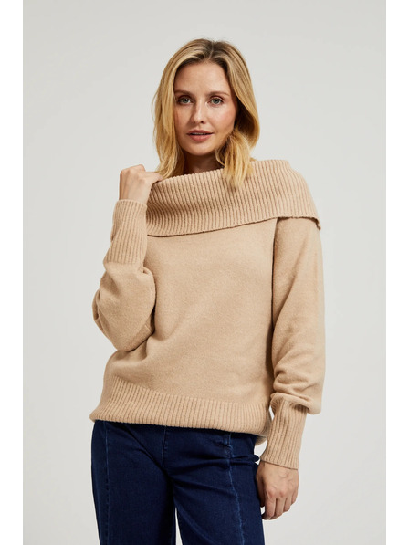 Moodo Beiger Pullover mit umgeschlagenem Ausschnitt von Moodo