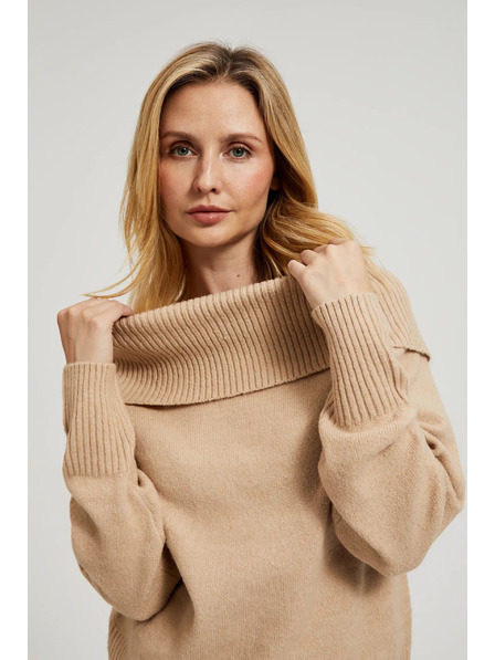 Moodo Beiger Pullover mit umgeschlagenem Ausschnitt von Moodo