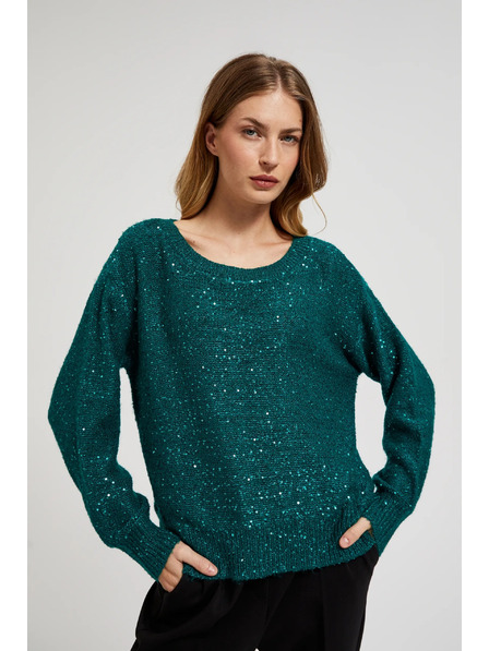 Moodo Pullover mit Pailletten und rundem Ausschnitt in Grün von Moodo