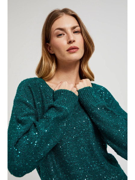 Moodo Pullover mit Pailletten und rundem Ausschnitt in Grün von Moodo