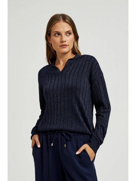Moodo Pullover mit Kragen und Metallfaden in Dunkelblau von Moodo