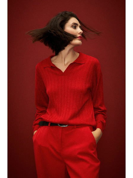 Moodo Pullover mit Kragen und Metallfaden in Rot von Moodo