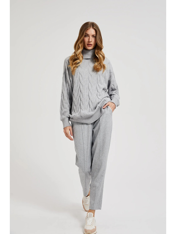 Moodo Rollkragenpullover mit dekorativem Zopfmuster grau Moodo