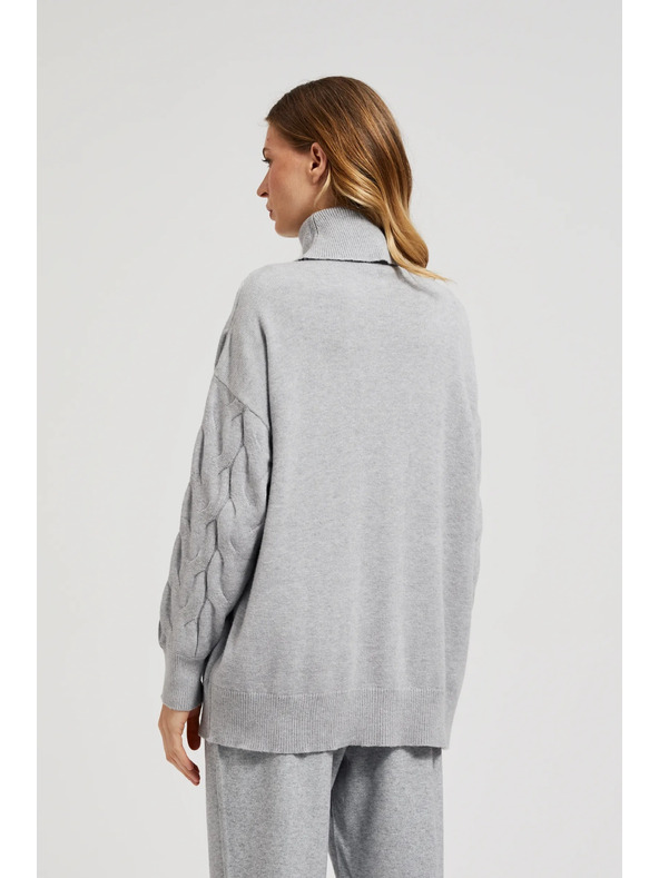 Moodo Rollkragenpullover mit dekorativem Zopfmuster grau Moodo