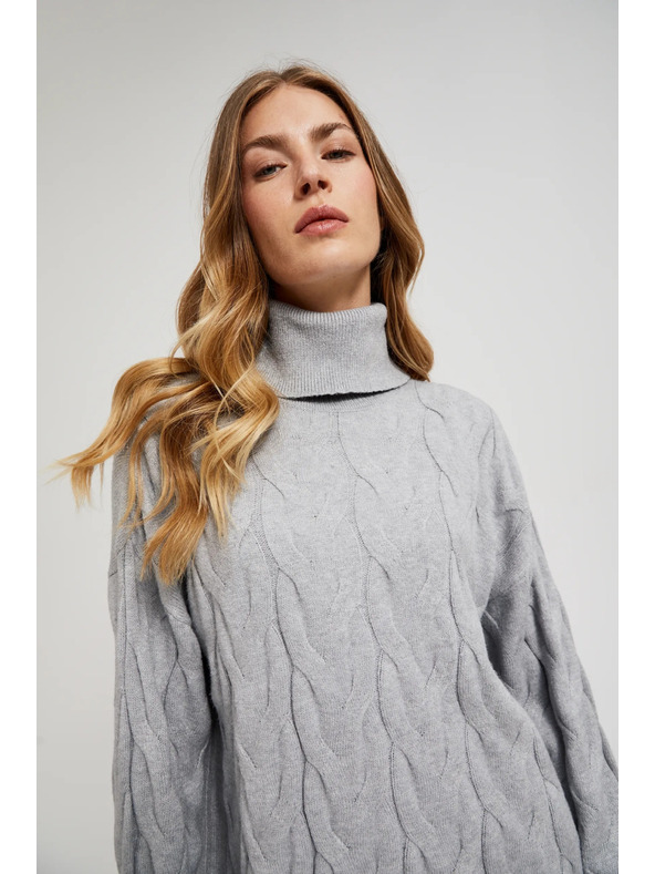 Moodo Rollkragenpullover mit dekorativem Zopfmuster grau Moodo