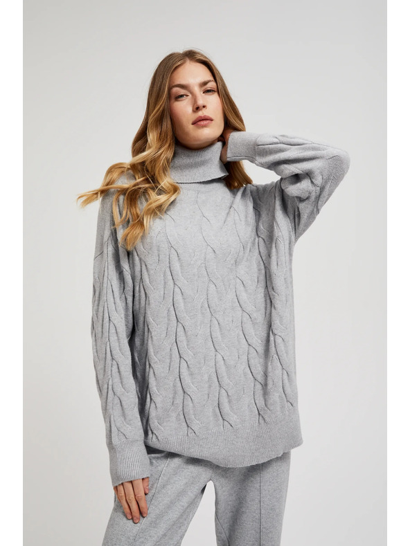 Moodo Rollkragenpullover mit dekorativem Zopfmuster grau Moodo