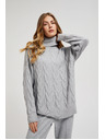 Moodo Rollkragenpullover mit dekorativem Zopfmuster grau Moodo