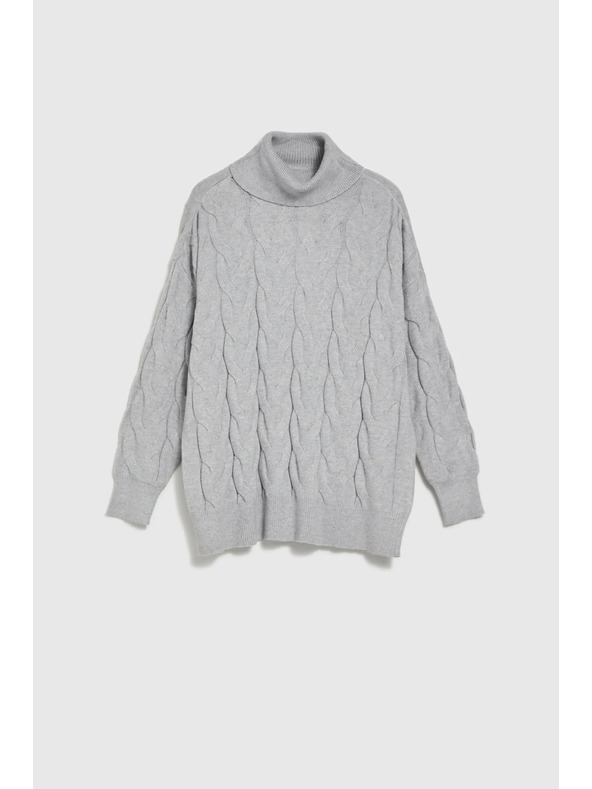 Moodo Rollkragenpullover mit dekorativem Zopfmuster grau Moodo