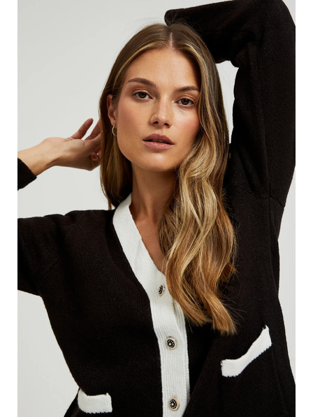 Moodo Schwarzer Cardigan mit dekorativen Knöpfen und langen Ärmeln Moodo
