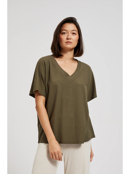 Moodo Olivgrüne V-Ausschnitt Bluse Moodo