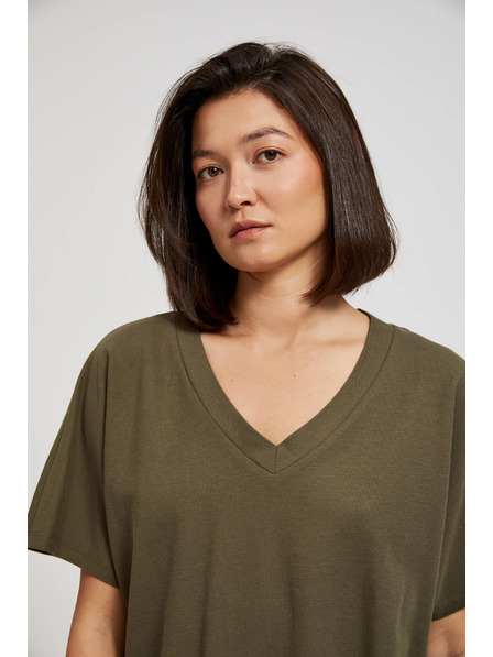 Moodo Olivgrüne V-Ausschnitt Bluse Moodo